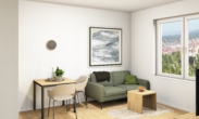 Wohnzimmer - Modern wohnen in Landshut: Vollmöblierte 2-Zimmer-Wohnung mit Balkon