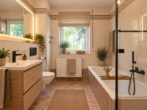 Badezimmer visualiseirt - Modernisiertes Wohnglück mit großzügigem Privatgarten – attraktive 3-Zimmer-Wohnung